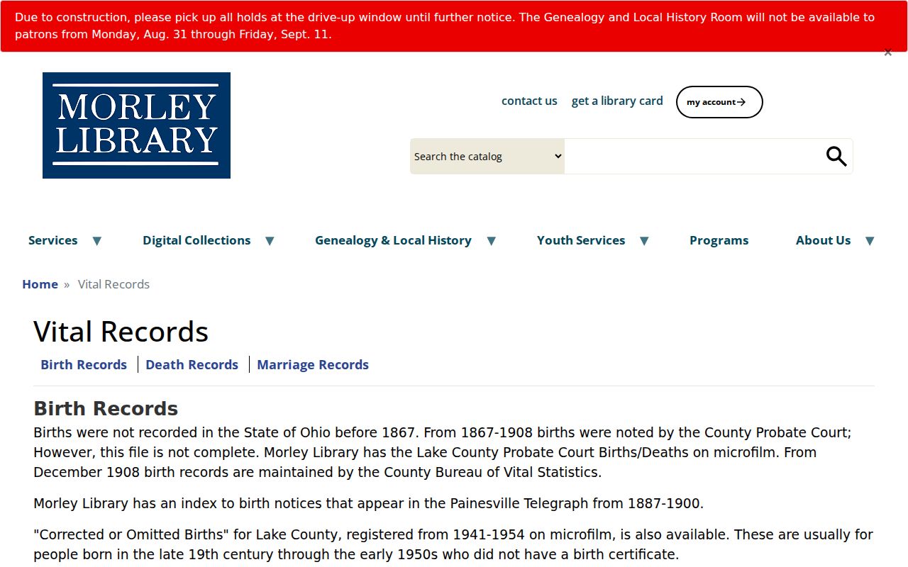 Painesville Township city directory research support on Morley Library local history page