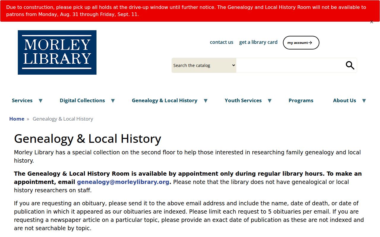 Painesville Township residents directory source showing Morley Library genealogy and local history access