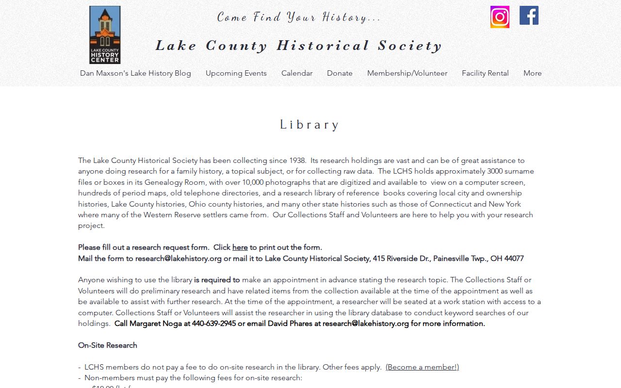 Painesville Township residents directory source showing Lake County Historical Society research holdings