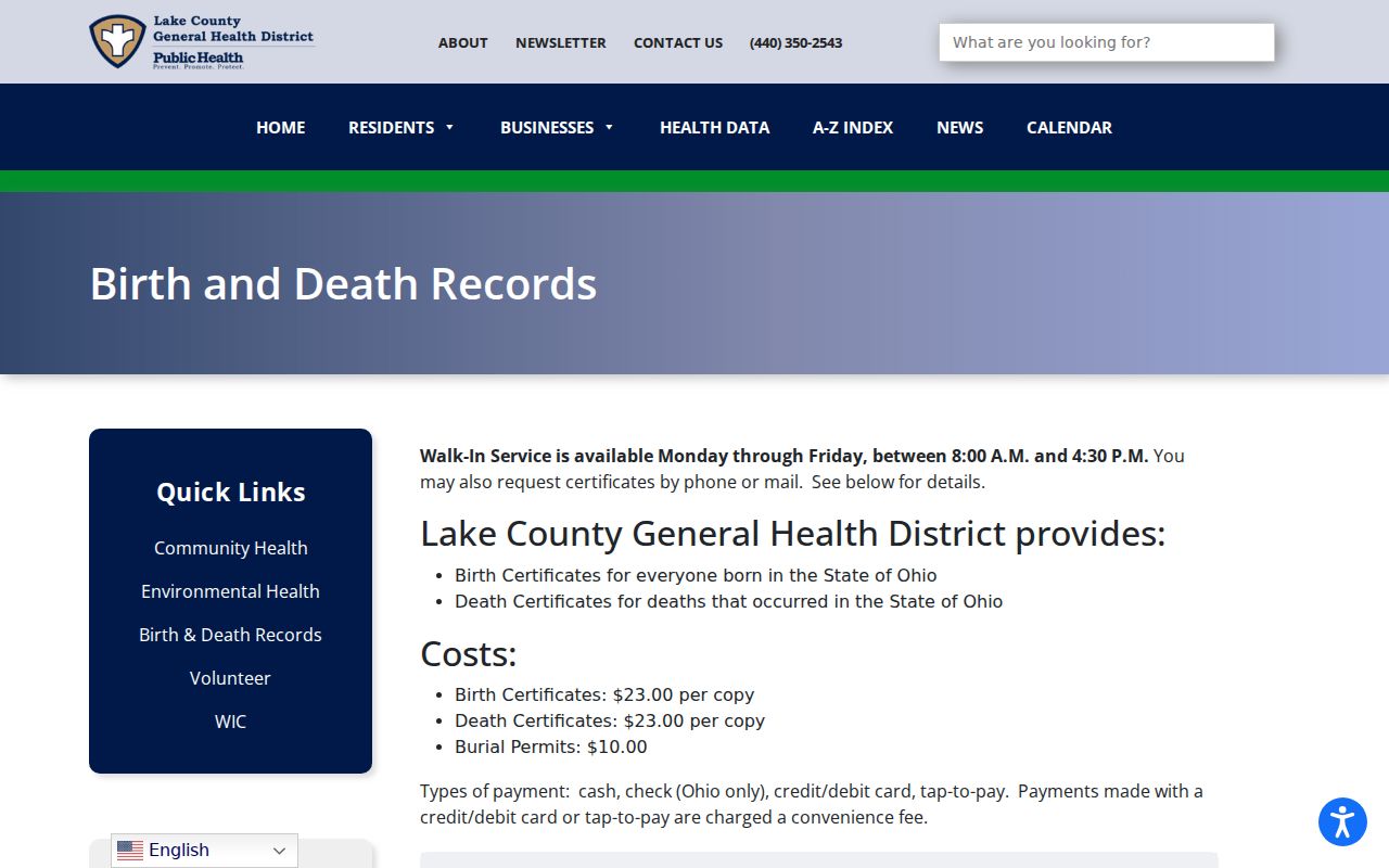 Painesville Township residents directory source showing Lake County vital records ordering