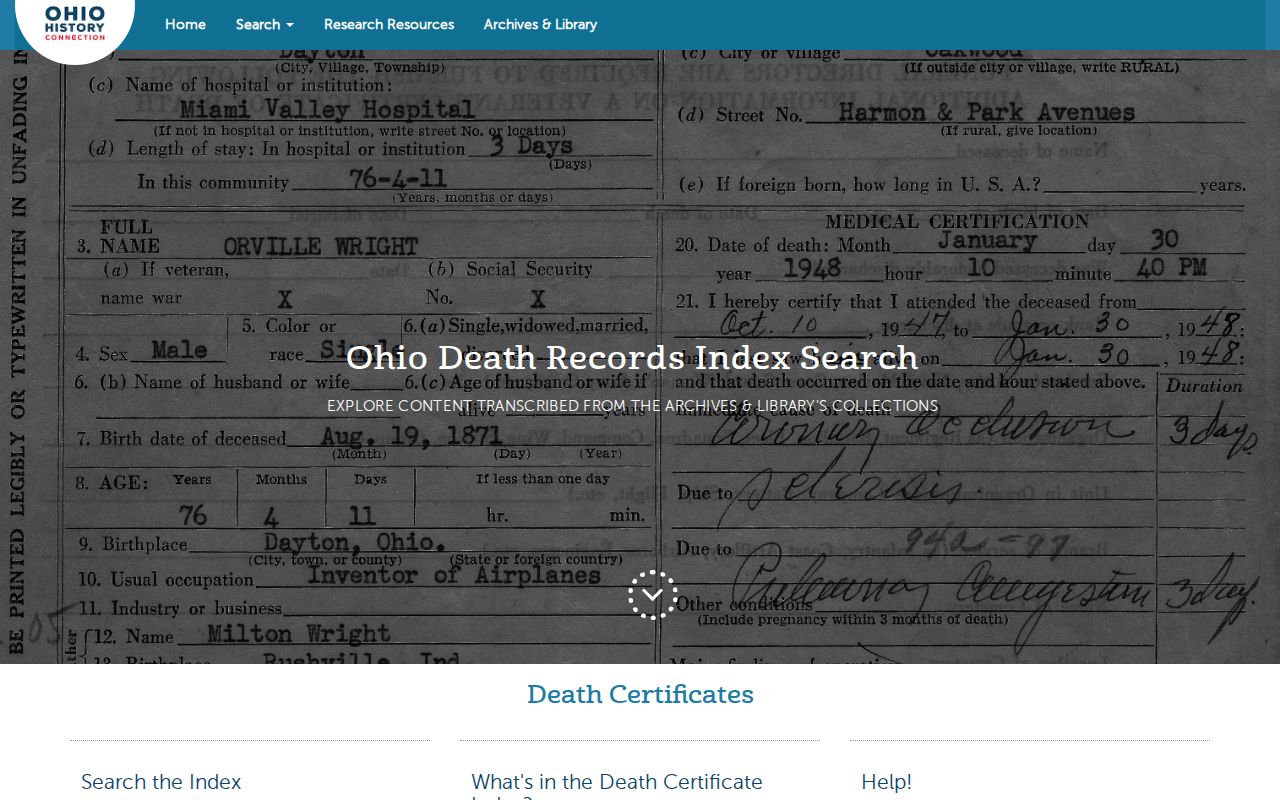 Painesville Township previous residents Ohio historical death index resources