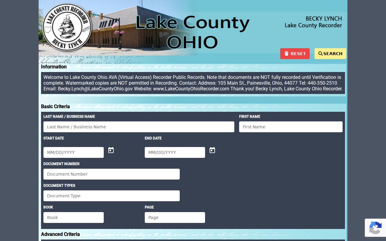 Painesville Township resident lookup through the Lake County Recorder AVA search form