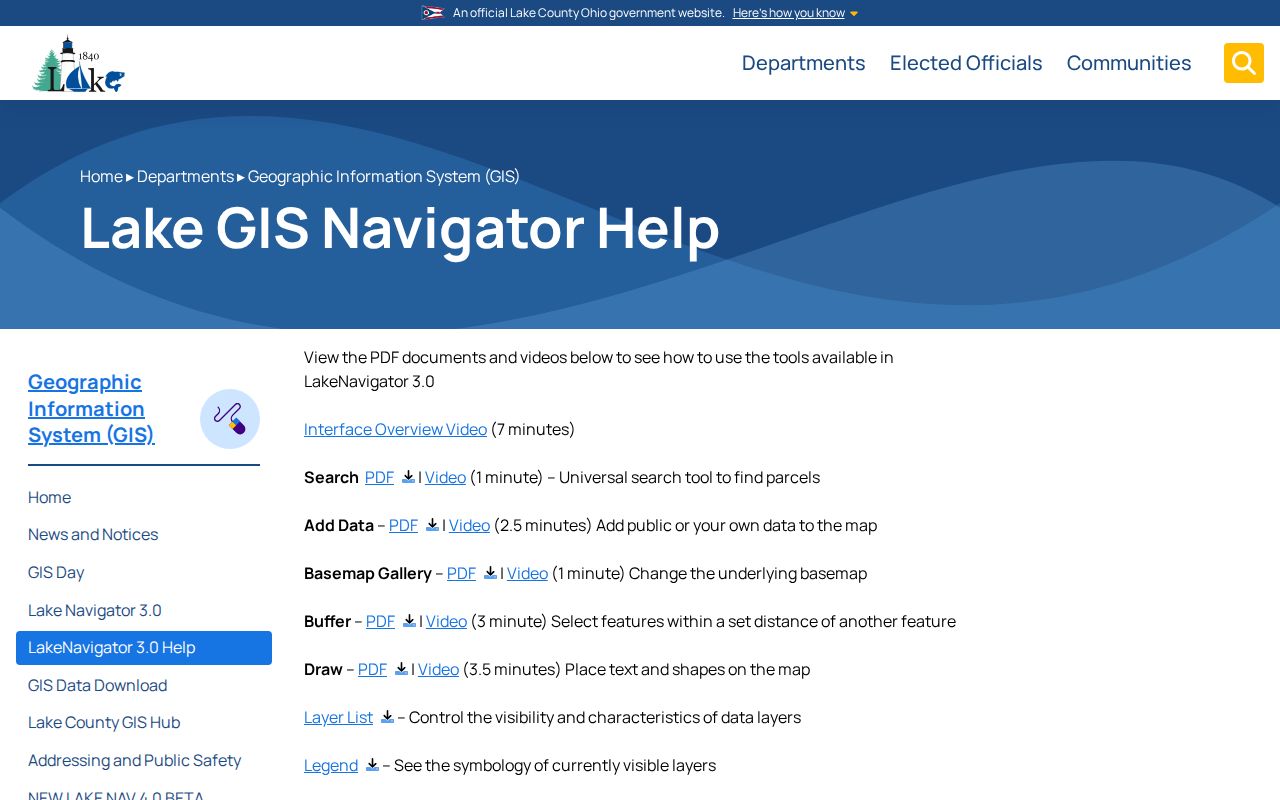 Painesville Township street directory source showing LakeNavigator parcel viewer help
