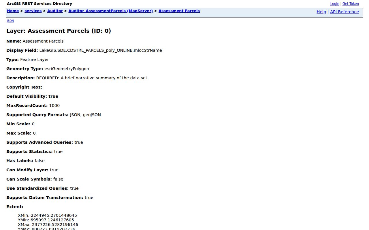 Painesville Township street directory source showing official Lake County parcel layer fields