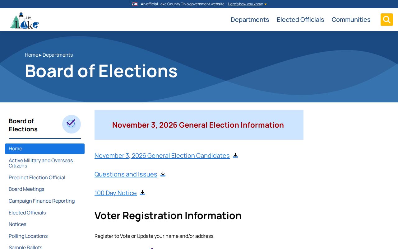 Painesville Township ZIP code directory Lake County Board of Elections resources